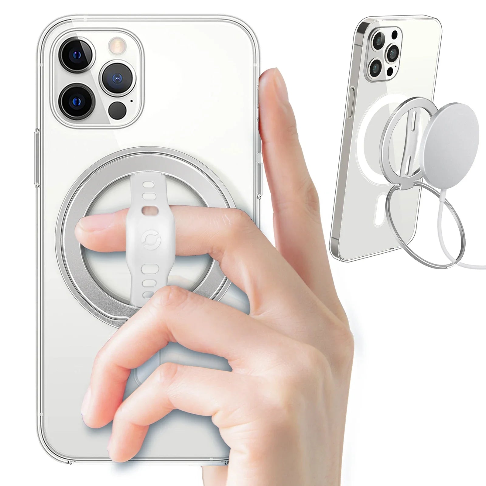 EWA Magnetic Phone Grip and Stand with Silicone Finger Strap for Magsafe Ring Holder Only for iPhone 13 12 Pro/Pro Max/Mini