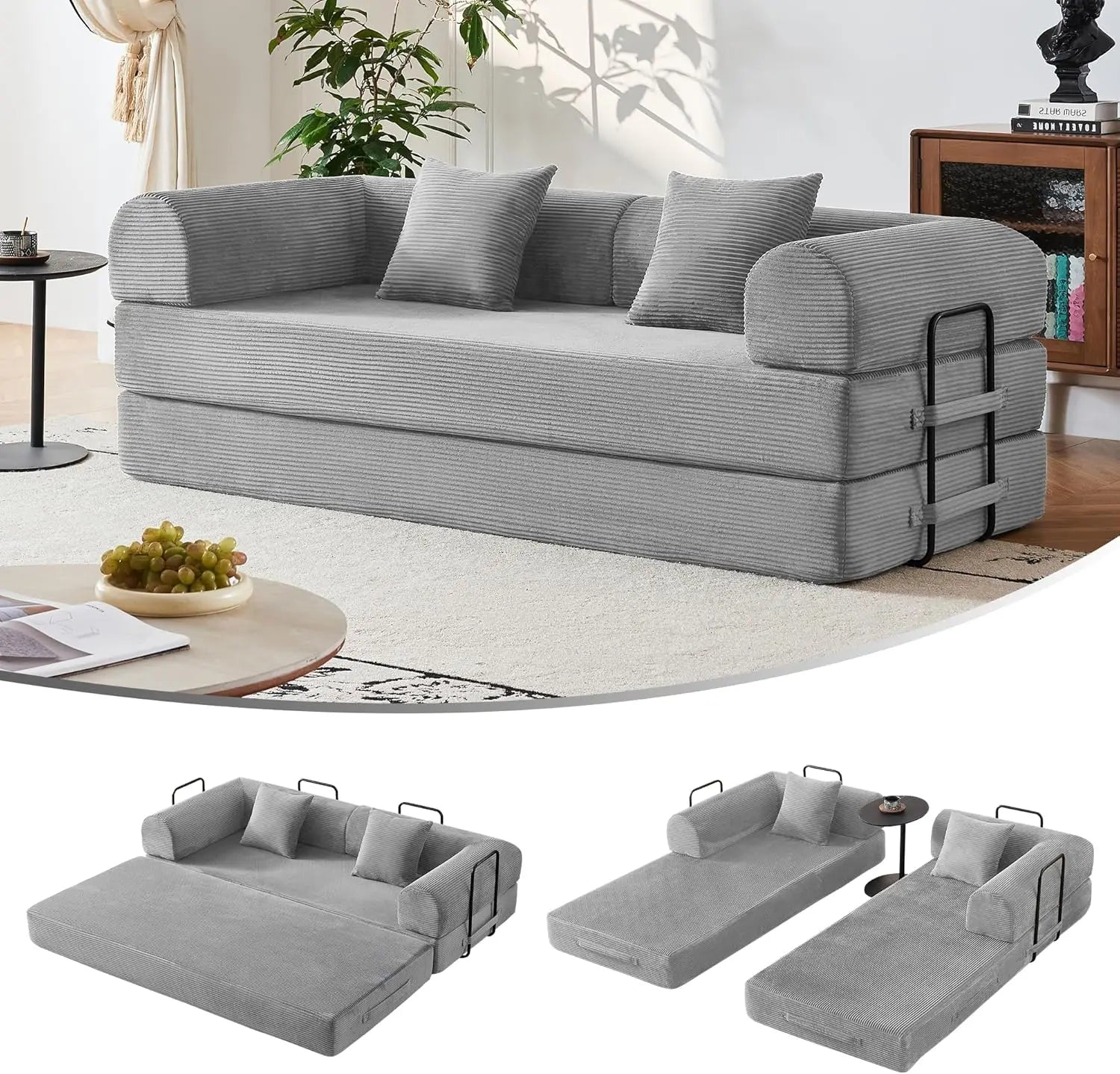 5-in-1 Convertible Sofa Bed | 79" Modular Sleeper with Fixed Frame & No Assembly | Boneless Compression & Pull Out Bed