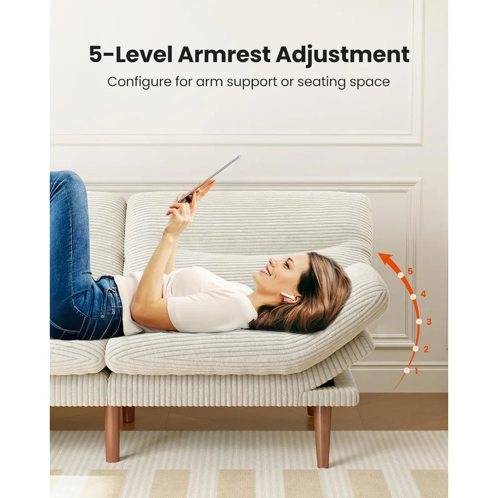 Futon Sofa Bed, 3-in-1 Futon Couch w/Adjustable Backrest & Armrests, Corduroy Convertible Sofa Bed, Folding Sleeper Recliner