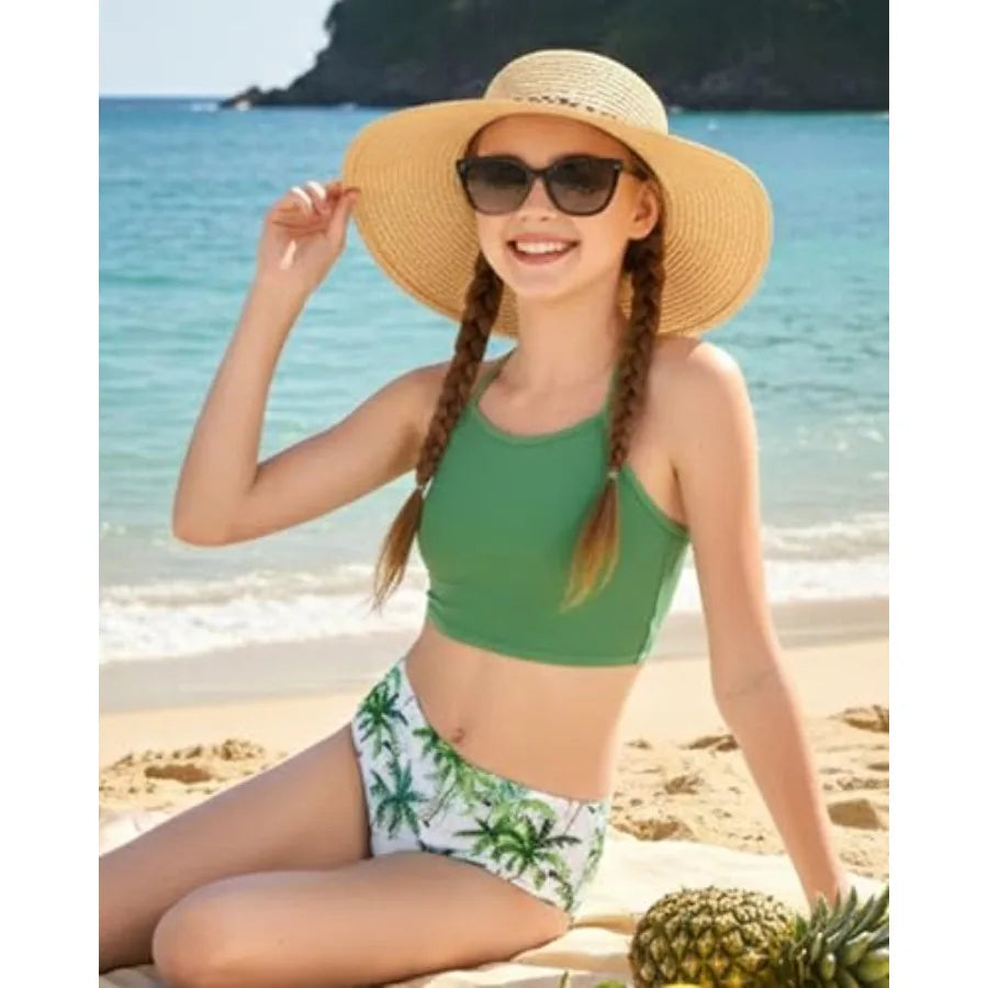 Mioglrie Girls Swimsuit 2 Pcs Bikini Set Tiered Ruffled Bathing Suit Floral Print Adjustable Straps Girls' Swimwear