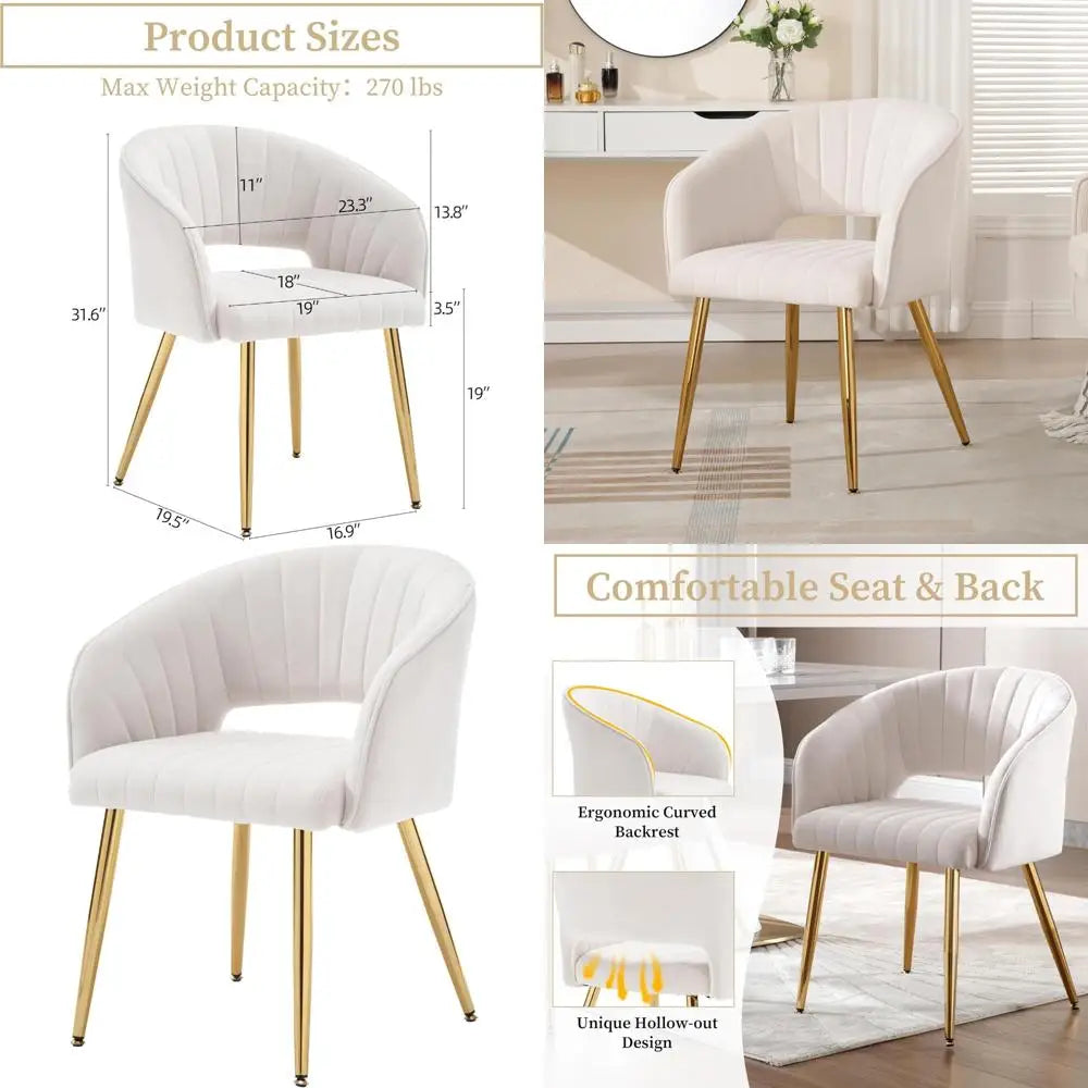 Modern Upholstered Tufted Vanity Chair Set, Gold Metal Legs Accent Armchair for Living Room