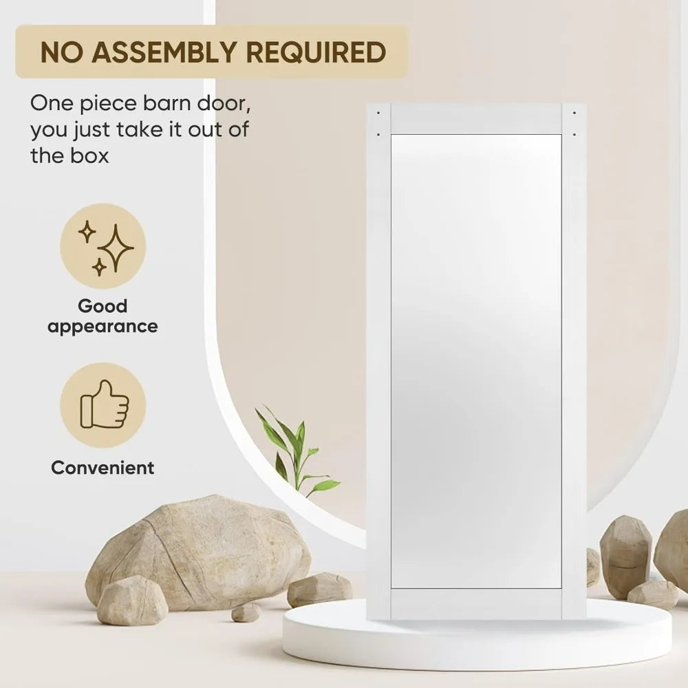 36" by 80" Solid Wood Mirrored Barn Door with 6.6 Feet Hardware Kit and Full-Length Mirror