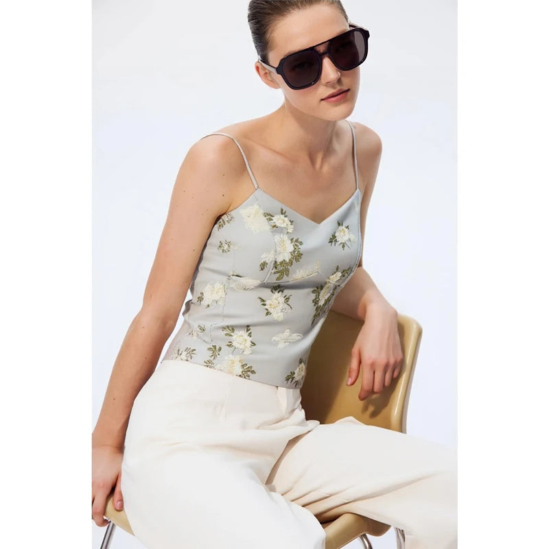Amii Women Top 2026 Autumn New Jacquard Sling Vest Women Adjustable Shoulder Strap Inner Waist-cinching Sleeveless Top 12651005