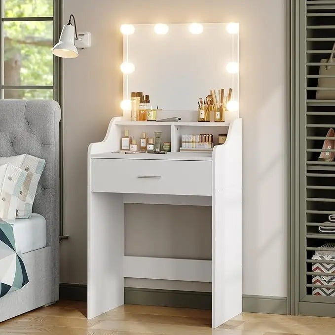 Illuminated Makeup Vanity Table with 23.6" Mirror, Storage, 3 Adjustable Light Modes