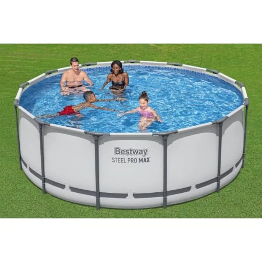 Steel Pro MAX 13' x 48" Above Ground Pool Round Metal Frame/ Outdoor Swimming Pool Set with Filter, Pump, Ladder, and Cover Gray