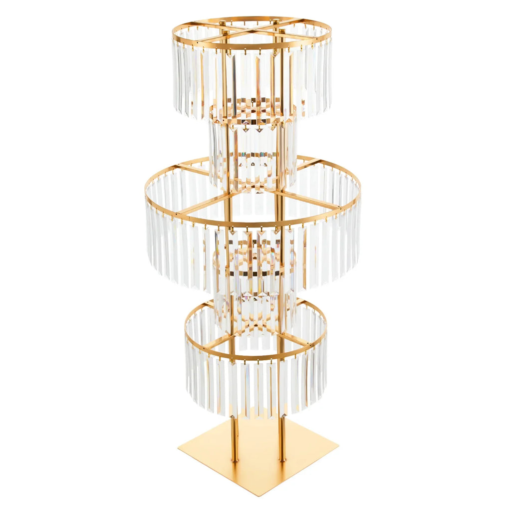5 Tiers Iron Wedding Flower Stand/Acrylic Crystal Table/ Floor Centerpiece/ Decor Free Standing Floral Vase /Rack Gold, for Party/ Hotel Banquet
