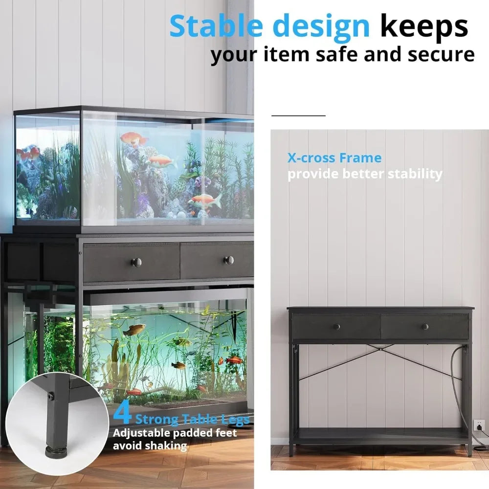Customizable 40 Gallon Aquarium Stand with Power Outlet, Metal Frame Fish Tank Stand with Cabinet Storage, Double Turtle Reptile