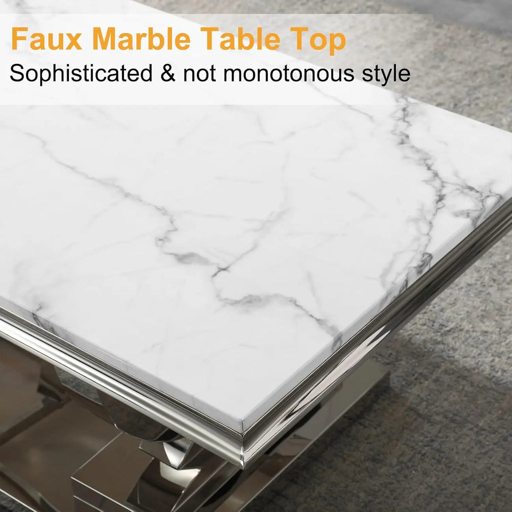 NEW 47" Coffee Table with White Marble Top, Modern Rectangular Faux Marble Coffee Table