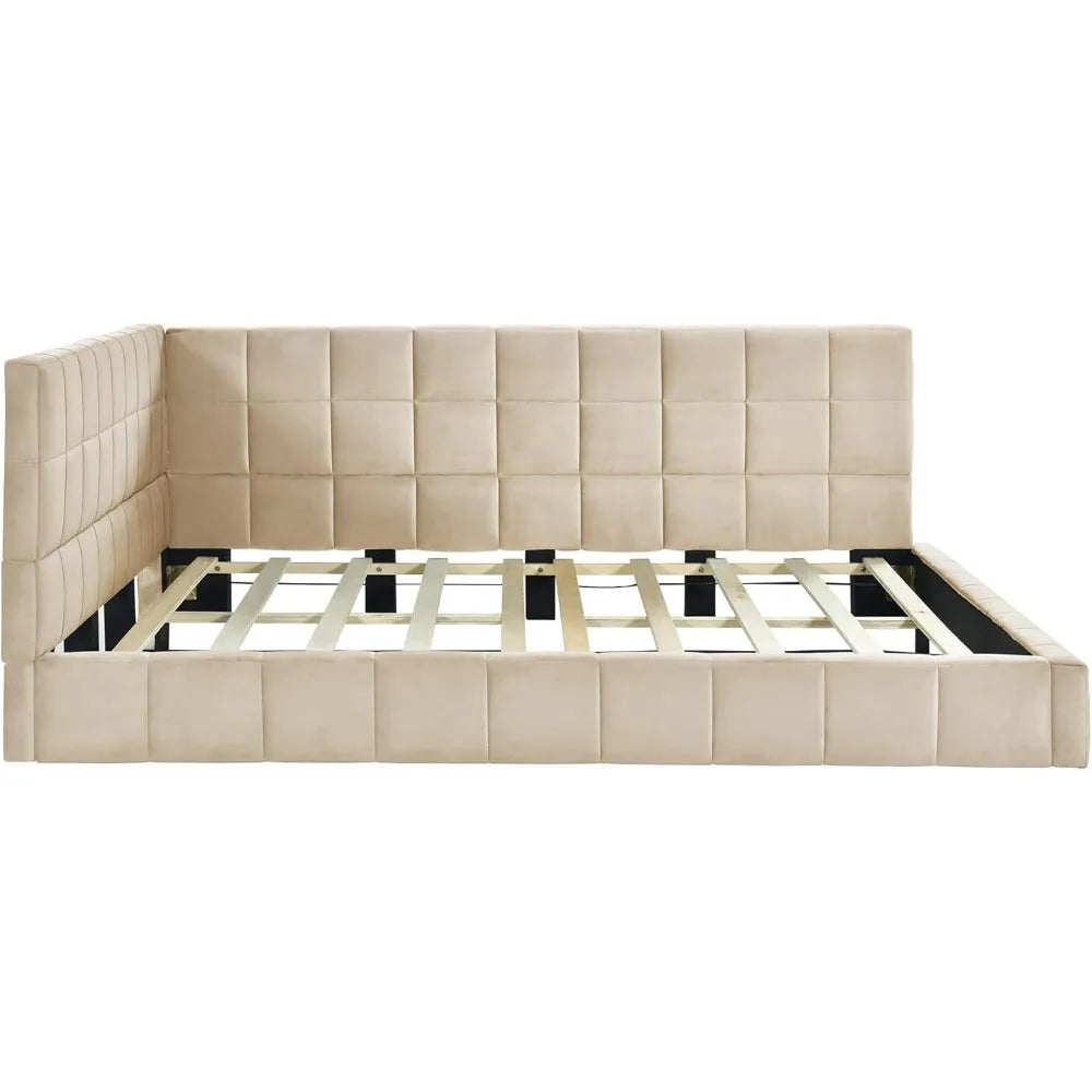 Full-Size Velvet Daybed with Armrests and Backrest, Sofa Bed Frame with Slats Kit for Guest Rooms, Bedrooms, Apartments