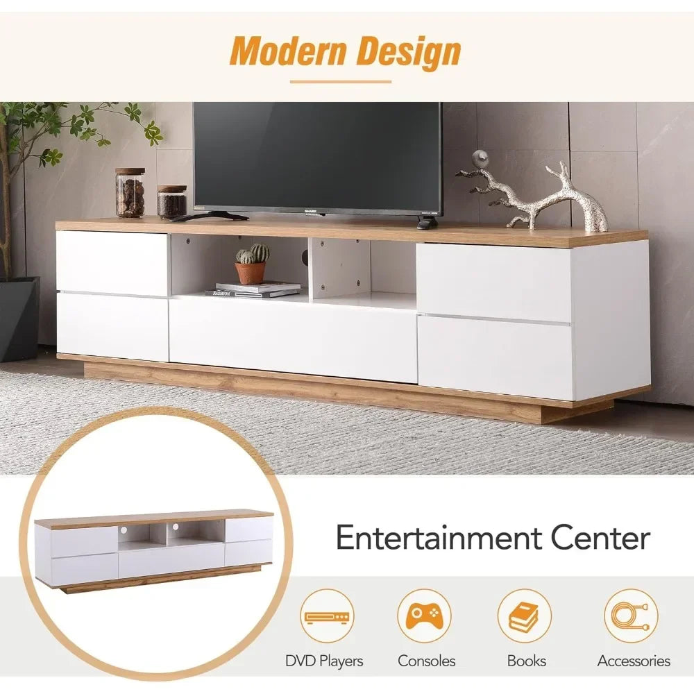 Modern Wood TV Stand w/ Cabinets & Open Shelves, Entertainment Center for All TVs