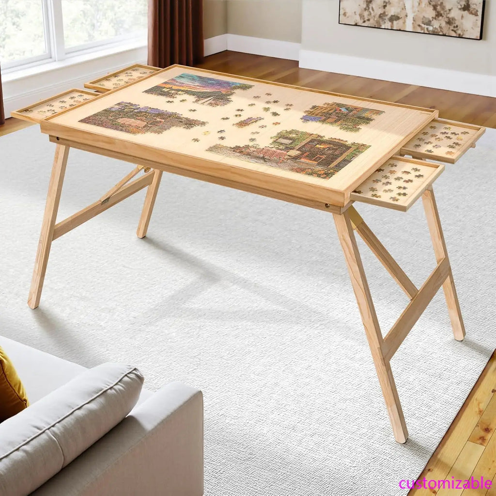 27.6" H Tall 2000 Piece Puzzle Table with Legs, 41" W x 28.5" D Large Wood Folding Jigsaw Puzzle Board with Cover for Adults