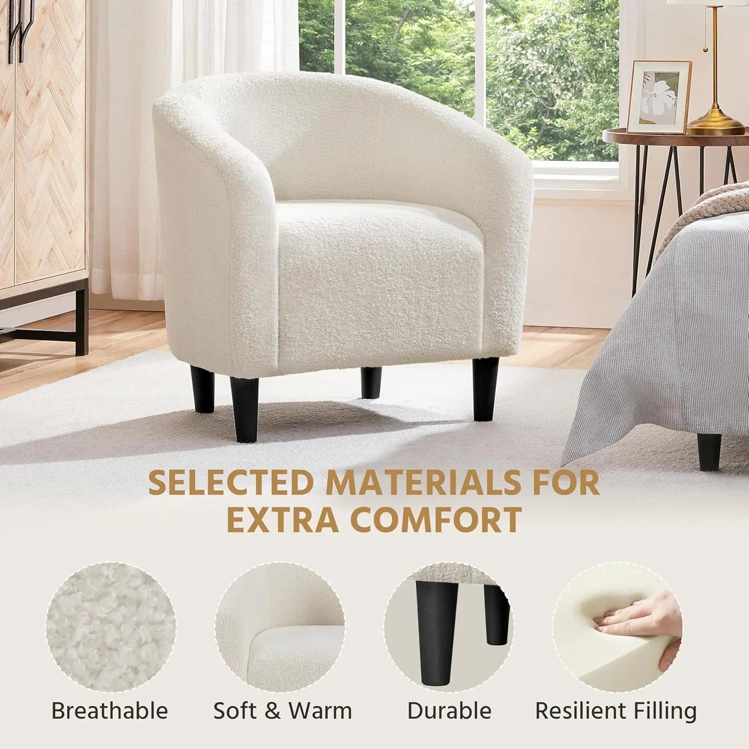 Barrel Chairs, Furry Accent Chairs, Sherpa Chairs with Soft Padded Armrest, Fuzzy Club Chairs for Living Room, Bedroom, Waiting Room