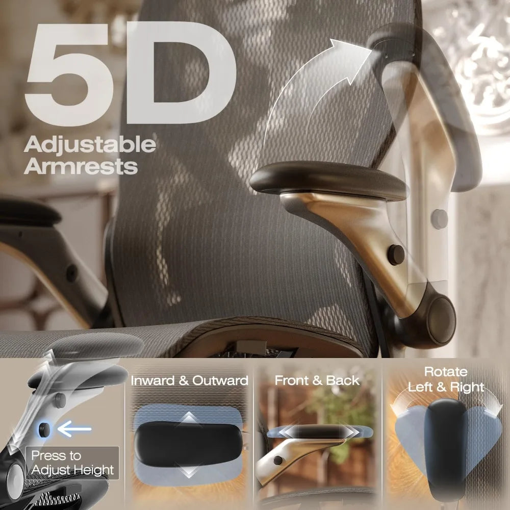 Ergonomic Office Chair: Spacious Desk Chair with Footrest, Adjustable 5D Arms and 3D Lumbar Support for Big and Tal