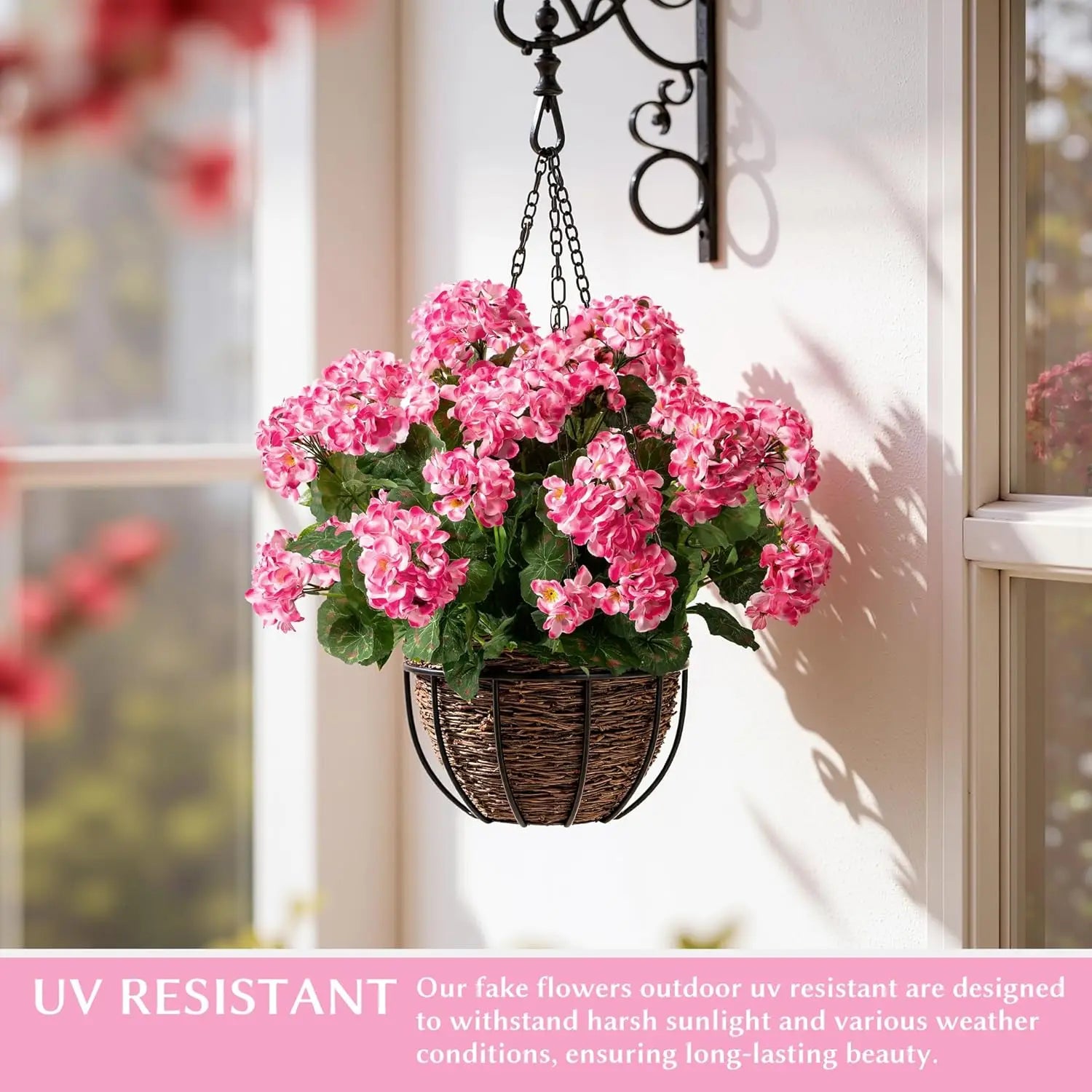 Artificial Geranium Flowers for Outdoors 19.6" Geraniums Artificial Flowers Realistic Faux Geraniums for Outdoor Planter