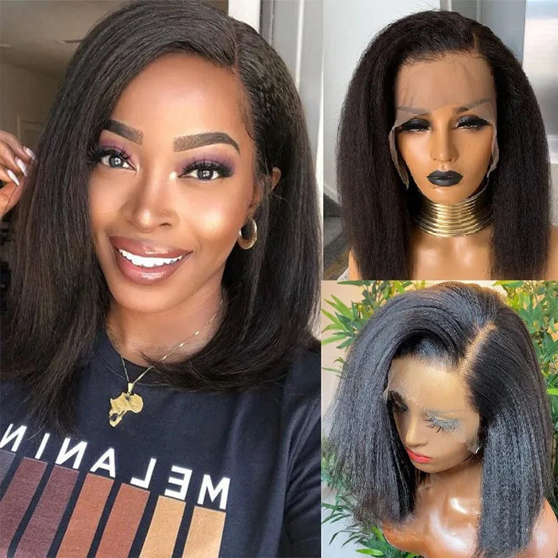 Straight Natural Straight Short Human Hair Wig,13x4 HD Front Lace, 5×5 No Glue Pre-Pulled Hairline Design for Easy Care