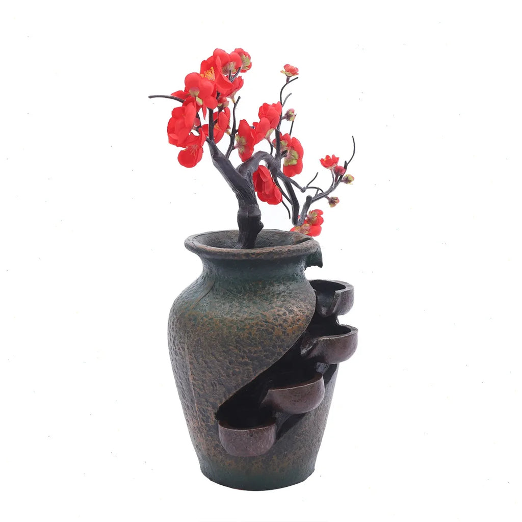 Tabletop Fountain, Vase Shape, Flowing Water, Simulated Flowers, Resin, Low Noise Pump, for Home Decoration, Office Desk, Living Room, Bedroom, Art Decor, Relaxing