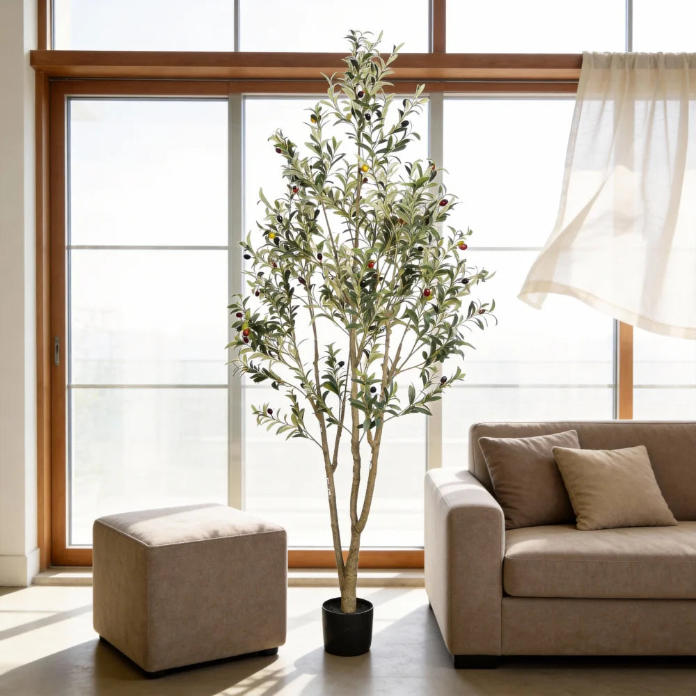 5/6/7FT  Artificial  Olive Tree in Plastic Black Pot, Artificial Plants, High Degree of Simulation, Home Interior Decorations