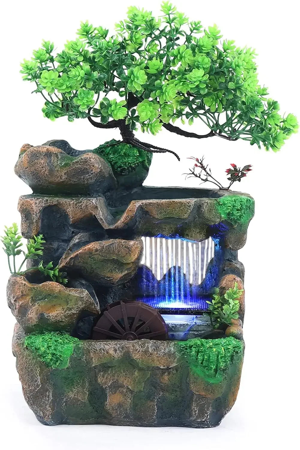Indoor Waterfall Meditation Fountain with Automatic Pump and LED Light, Tabletop Waterfall Fountain, Relax Desktop Water for Home/ Office/ Bedroom Decoration