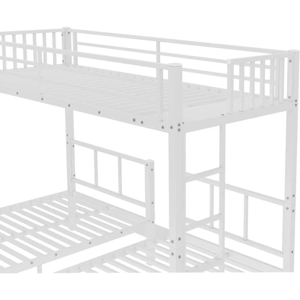 Sturdy Triple Bunk Bed for Three Children with Twin Mattresses, Safety Rails, and Access Ladder