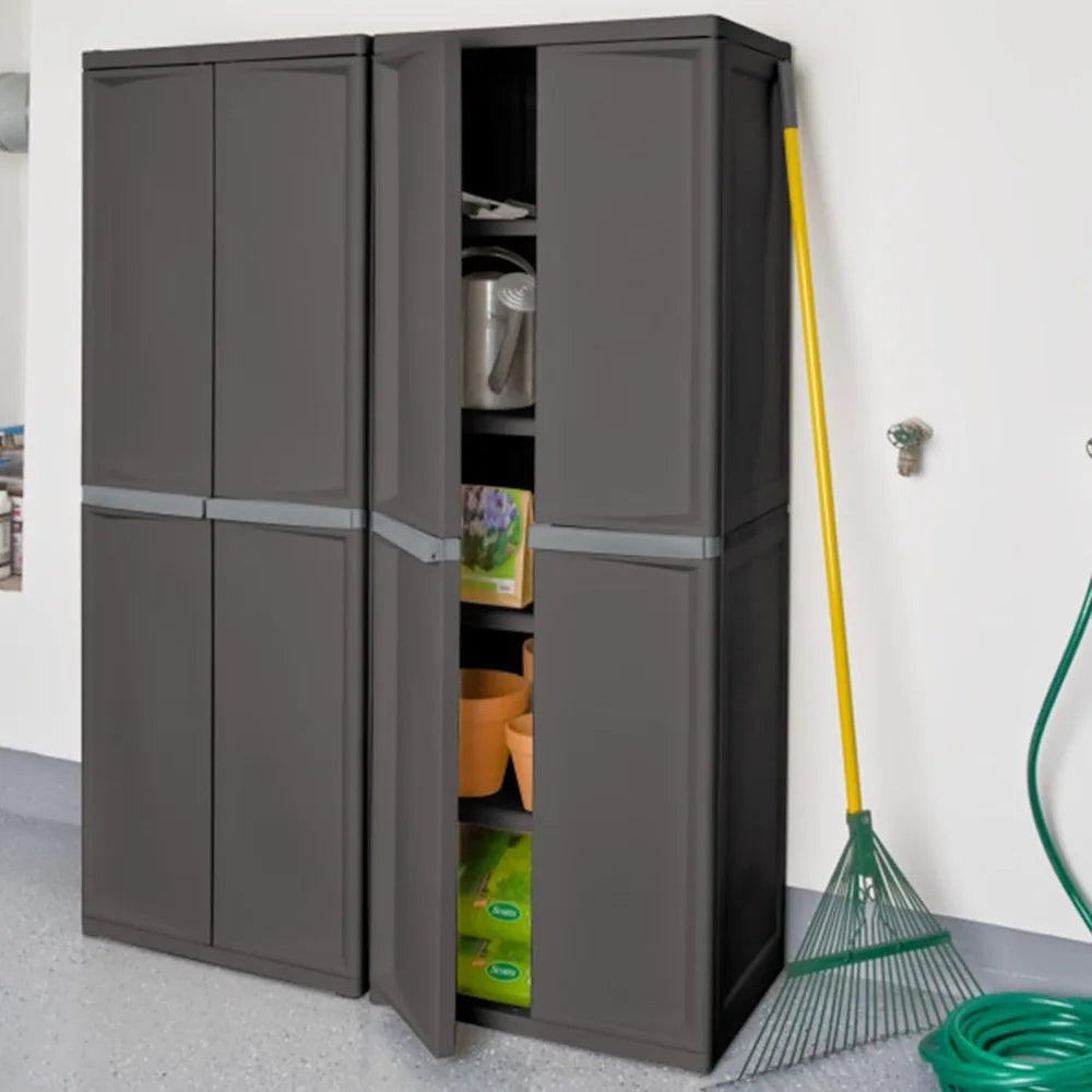 Lockable 4 Shelf Storage Cabinet, Adjustable Plastic Shelving Unit for Garage, Pantry, Basement Organizing