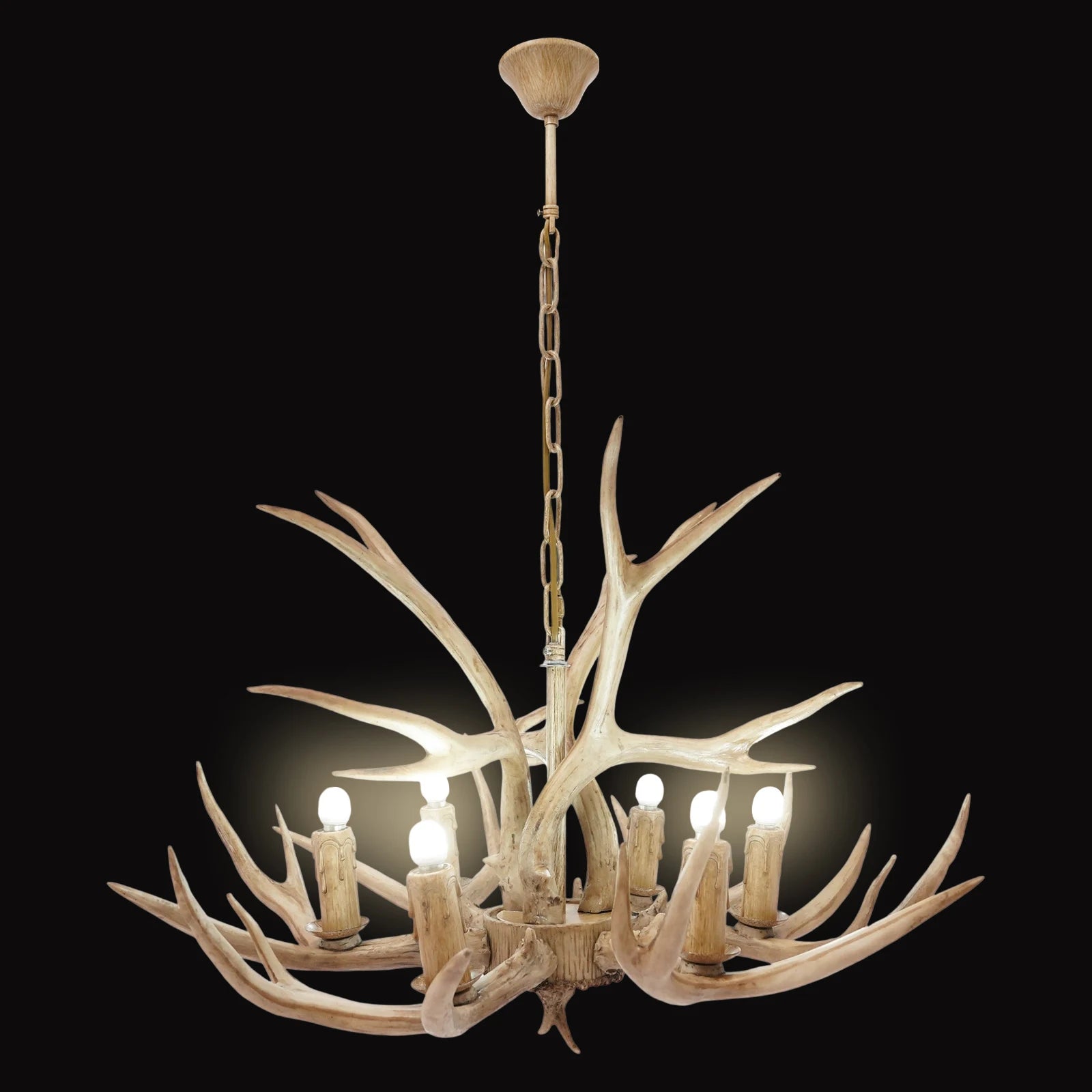 110V Resin Deer Antler Ceiling Light Retro Style/ Deer Chandelier 6 Lights for Dining /Room/ Kitchen /Hallway/ Bars /Hotels