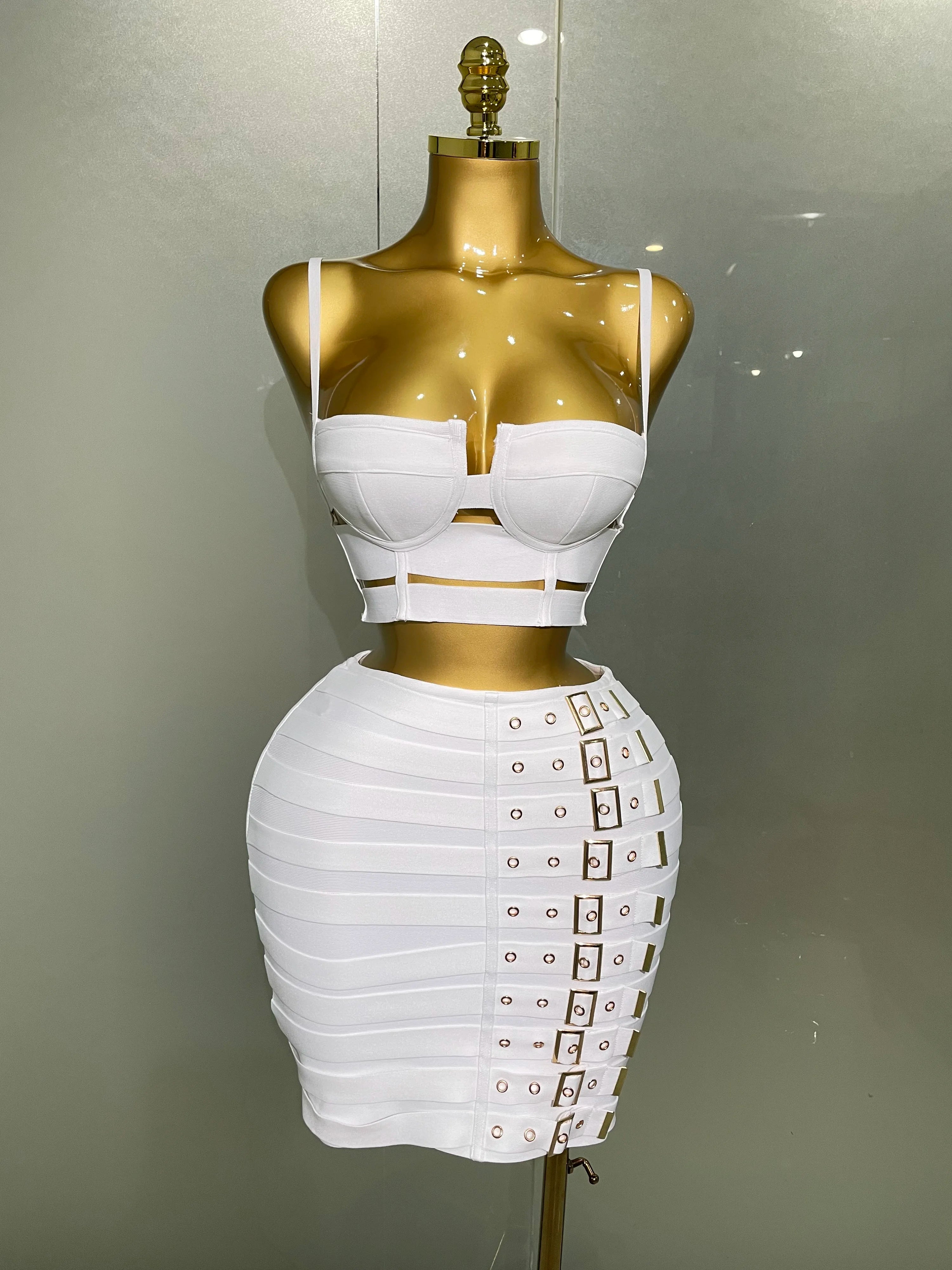 2025 New Arrival High Quality Women Sexy Bandage Tops Fashion Pencil Skirts Set/ Nightclub Party Celebrate Women's Set