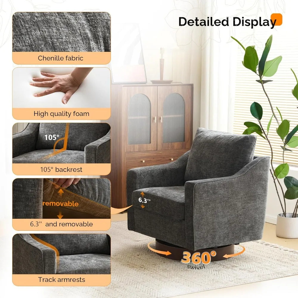 VINGL Mid-Century Modern Swivel Accent Chair, 360° Upholstered Armchair, Home Sofa with Track Arms for Living Room, Bedroom