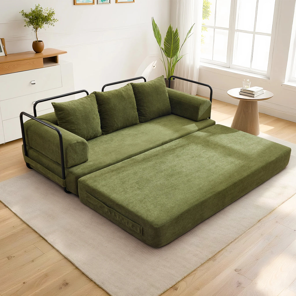 Convertible Sofa Bed with Pillows Modular Floor Sofa with Fixed-Shape Frame Chenille, Removable Folding Mattress Couch