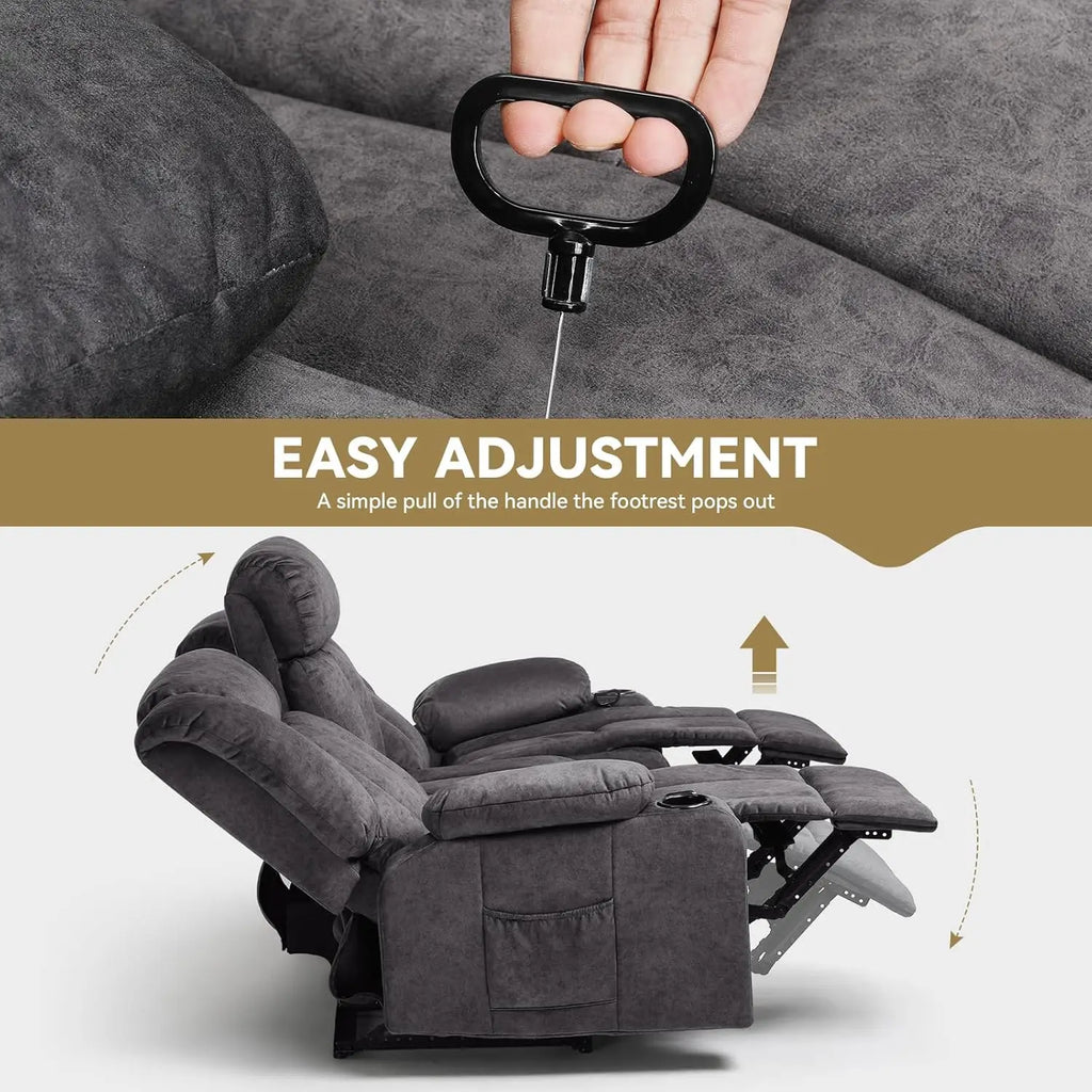 Manual Recliner Chair Set, Fabric Reclining Sofa Chair with Cup Holders, Upholstered Recliner with Side Pockets Suitable