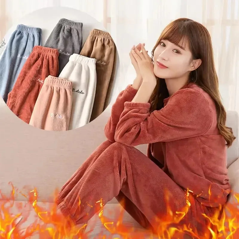 Women's Autumn and Winter Warm Pants Coral Velvet Pajama Set/ Loose Fitting Home Clothing/ Outdoor/ Women's Oversized Pajamas