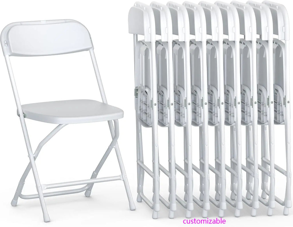 10 PACK White Foldable Plastic Chair, Folding & Stackable350 LBS Capacity, Steel, Frame Seats for Indoor Outdoor