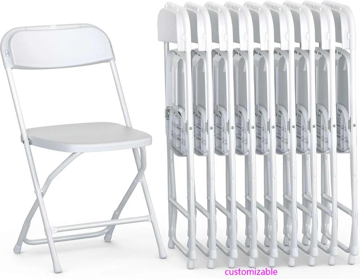 10 PACK White Foldable Plastic Chair, Folding & Stackable350 LBS Capacity, Steel, Frame Seats for Indoor Outdoor