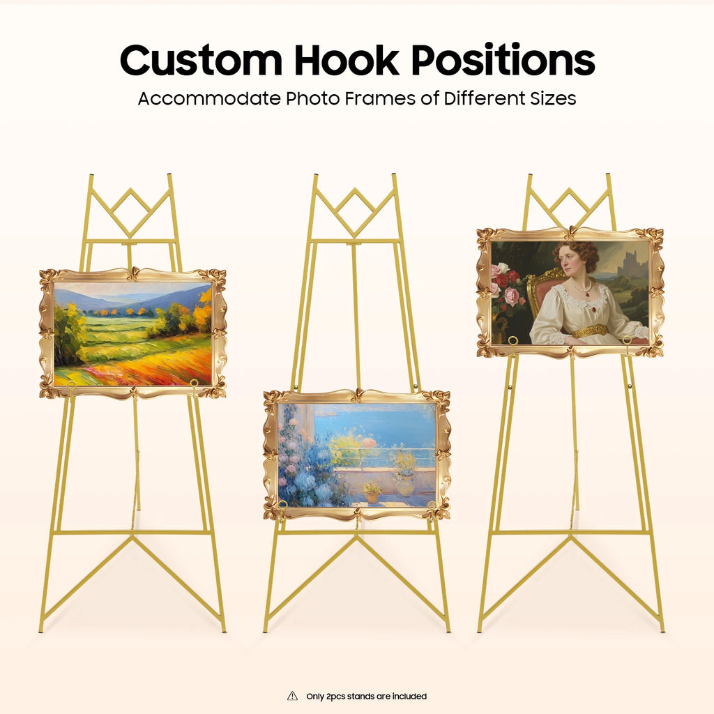 2Pcs Display Easel Stand, Gold Poster Easel Tripod, Adjustable Poster Frame Holder, Floor Standing Sign Stand for Wedding Party Exhibition