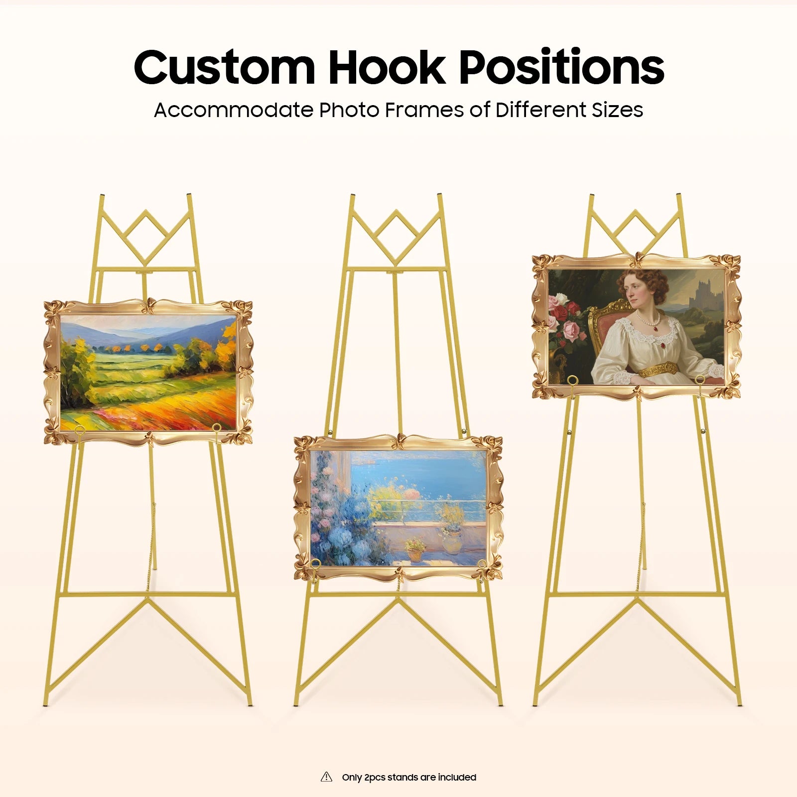 2Pcs Display Easel Stand, Gold Poster Easel Tripod, Adjustable Poster Frame Holder, Floor Standing Sign Stand for Wedding Party Exhibition