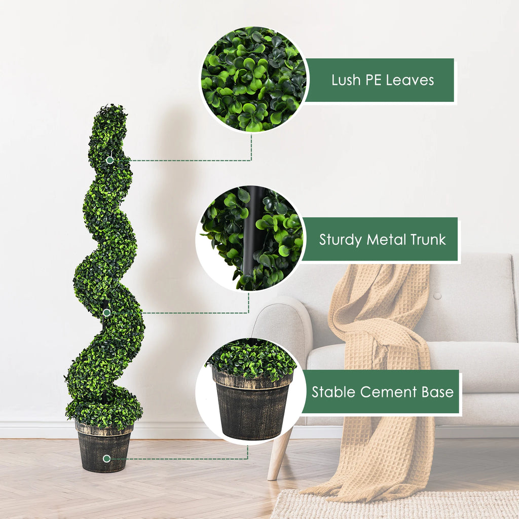 2 Pack 4FT Artificial Spiral Boxwood Topiary Tree Indoor Outdoor Decor