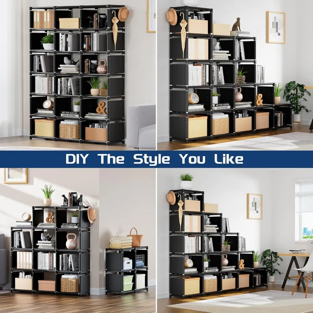 18-Cube Extra Large Book Shelf, DIY Storage Organizer for Bedroom Living Room Home Office - Black