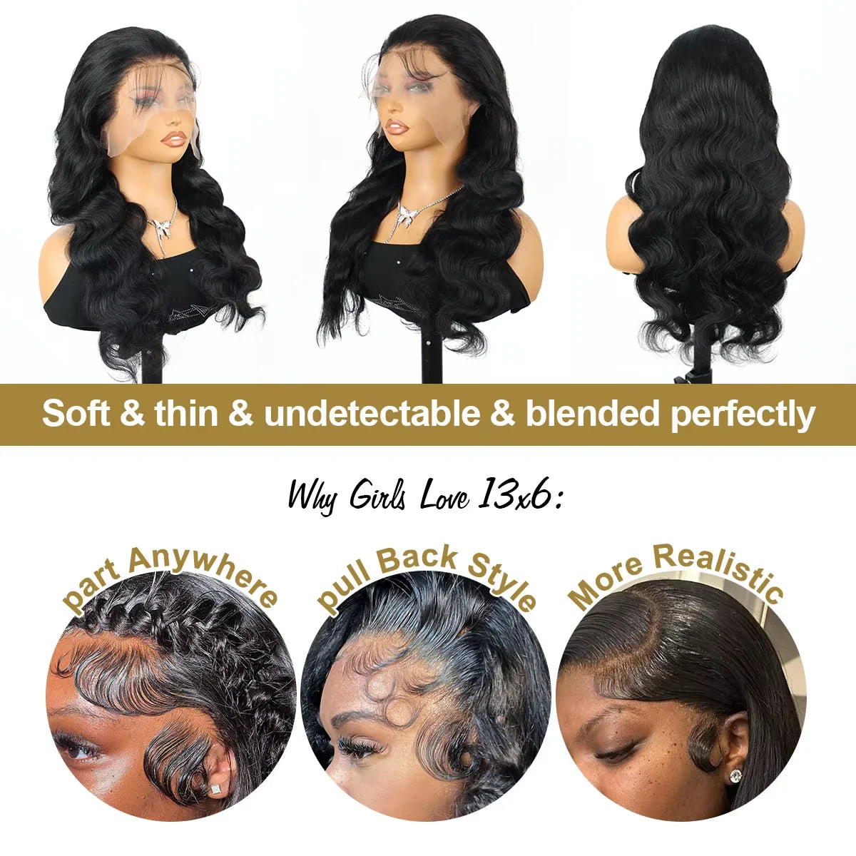 250 Density Body Wave 13x6 HD Transparent Lace Frontal Wig For Black Women 100% Human Hair Wigs 13x4 Pre Plucked Wet And Wavy Lace Front Wig Natural Color