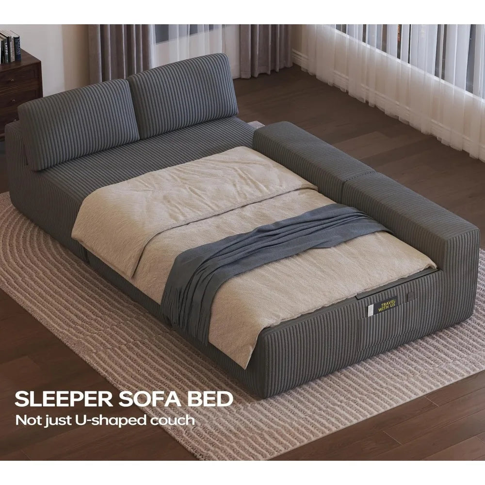 126.2'' Modular Sectional Sofa, Convertible U- Shaped Cloud Couch with Memory Foam, Corduroy Boneless Sectional Couches