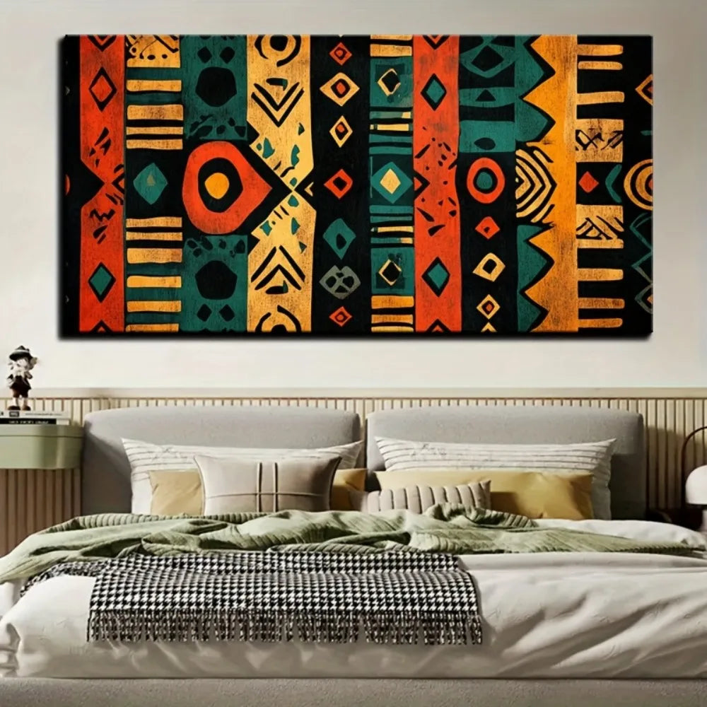 Modern Abstract African Art Canvas Painting, Suitable for Interior Wall Decoration, 1.5 inch Thick Pine Solid Wood Frame