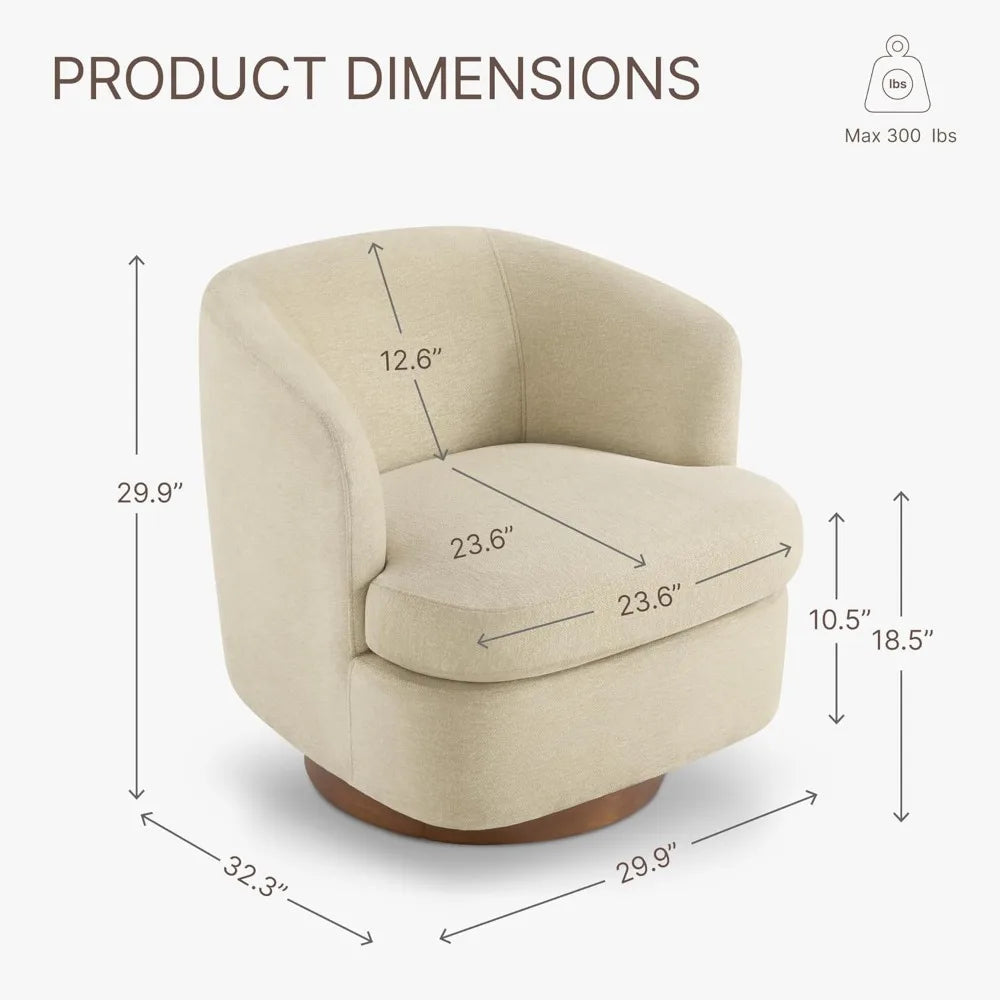 Swivel Accent Chair, Barrel Armchair with Upholstered Performance Fabric and Wood Base for Bedroom Waiting Living Room, 2 PCS