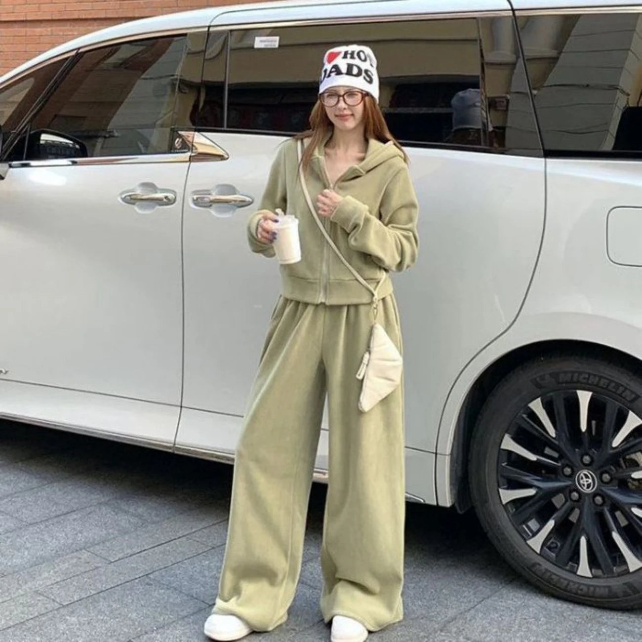 Fashion Set Women Hooded Sweatshirt Jacket Top Long Pants Wide Leg Pants Floor-Length Pants Two-Piece Set