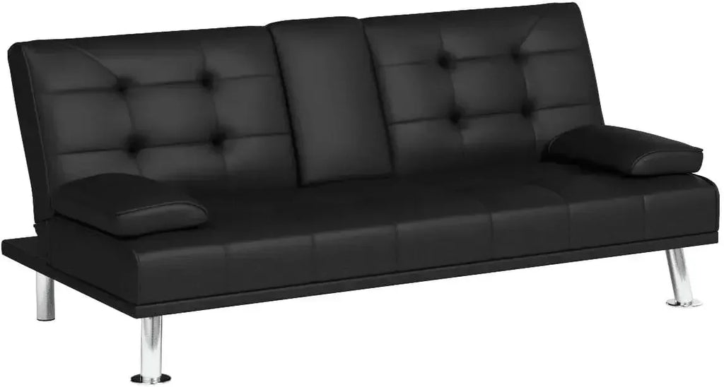 Futon Sofa Bed Modern Folding Futon Set Convertible Recliner Lounge for Living Room with 2 Cup Holders