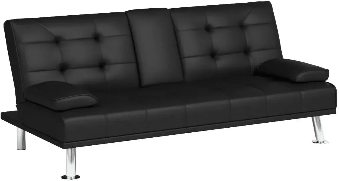 Futon Sofa Bed Modern Folding Futon Set Convertible Recliner Lounge for Living Room with 2 Cup Holders