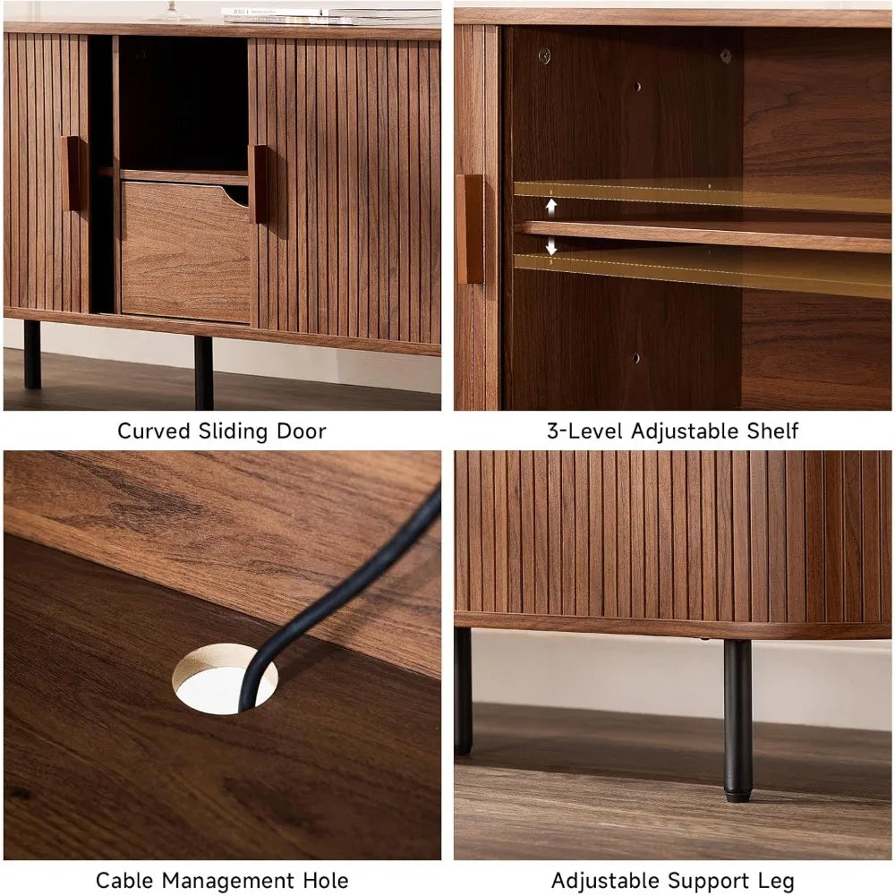 69" TV Stand with Power Outlet for TVs up to 80", with Storage and Drawer, with Adjustable Shelves