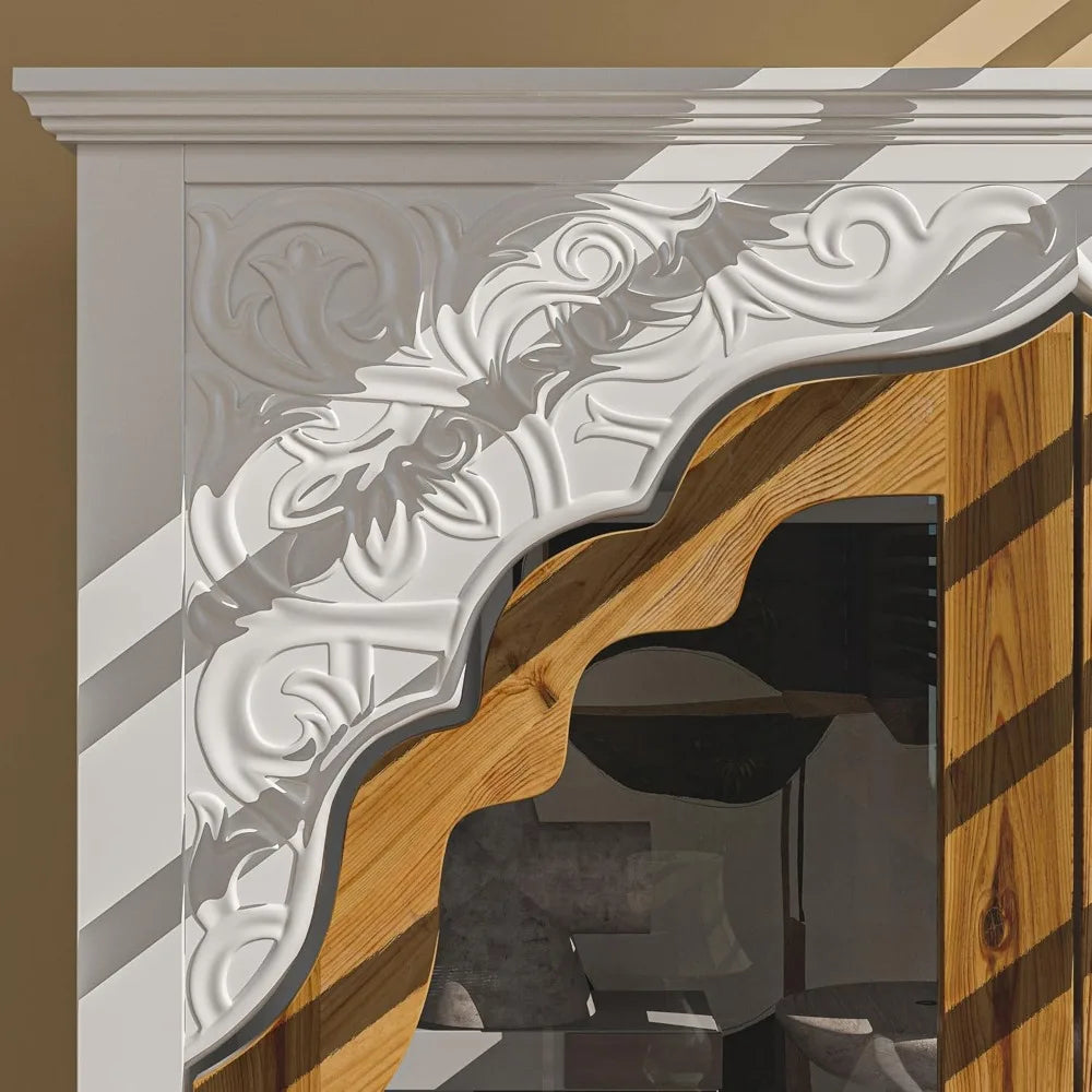 Modern 3-Tier Storage Cabinet with Carved Doors & Drawer, Multi-Purpose Bookshelf for Living Room, Kitchen, Office