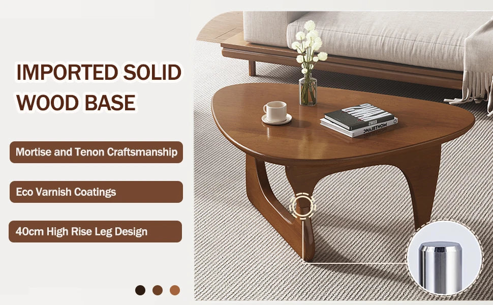 Mid Century Modern Triangle Coffee Table Solid Wood Legs Rustic Living Room Center Table