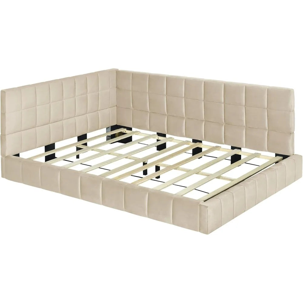 Full-Size Velvet Daybed with Armrests and Backrest, Sofa Bed Frame with Slats Kit for Guest Rooms, Bedrooms, Apartments