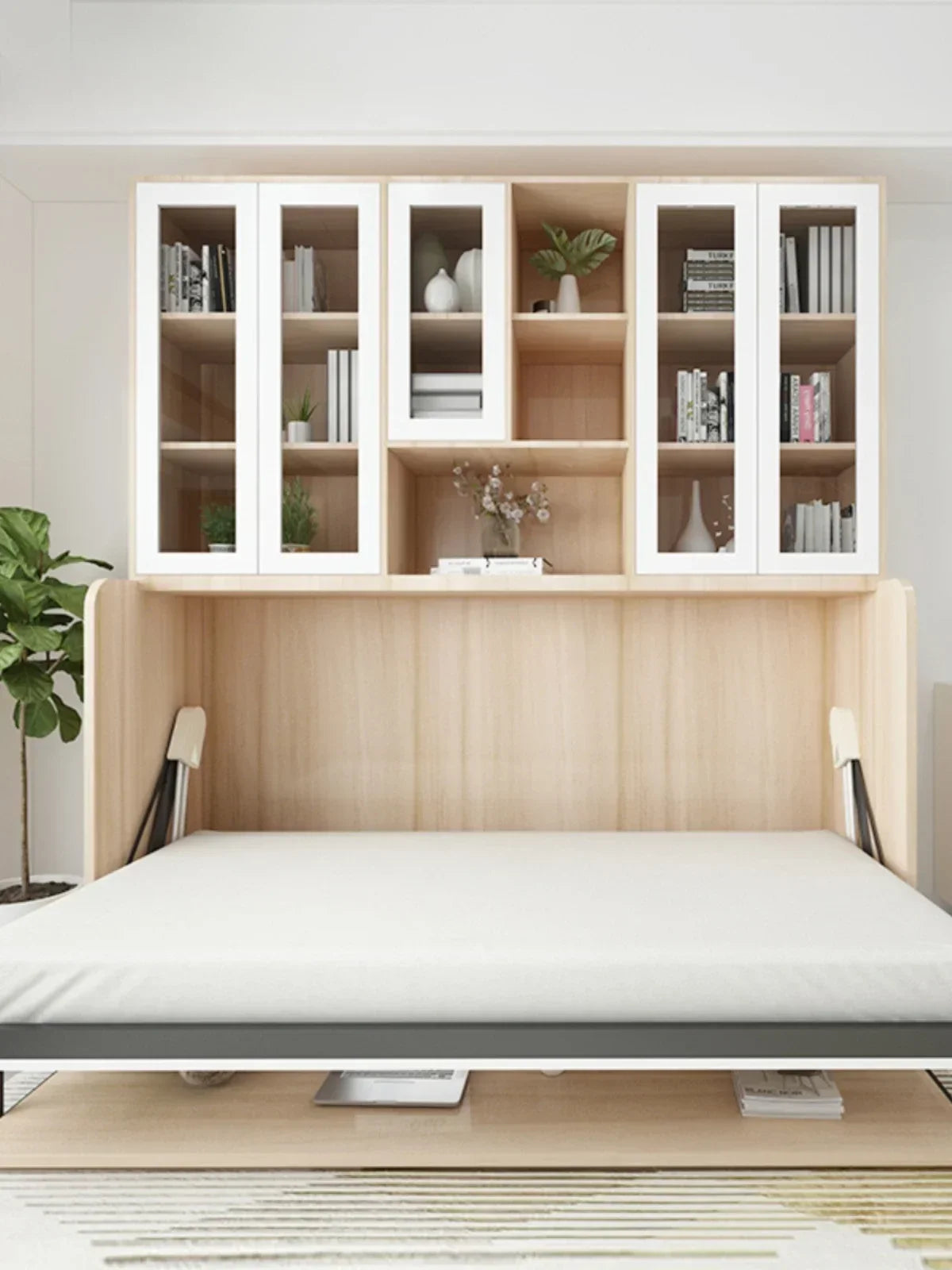 Multifunctional Invisible Desk Bed Bookcase Rotary Rollover Bed Wardrobe Integrated  Murphy Bed Bedroom Set Furniture