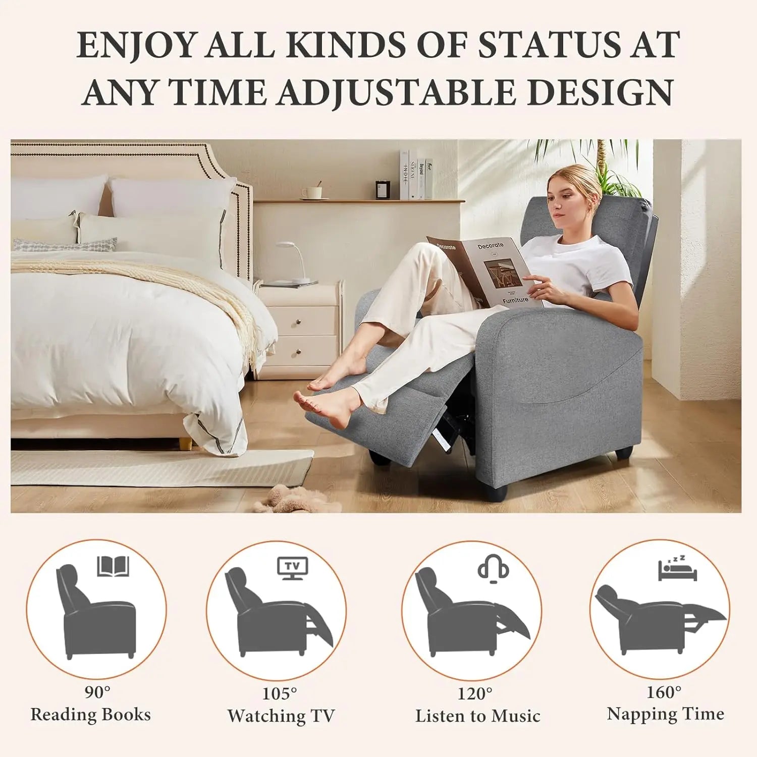 Recliner Chair for Adults, Adjustable Home Theater Seating with Lumbar Support for Any Room