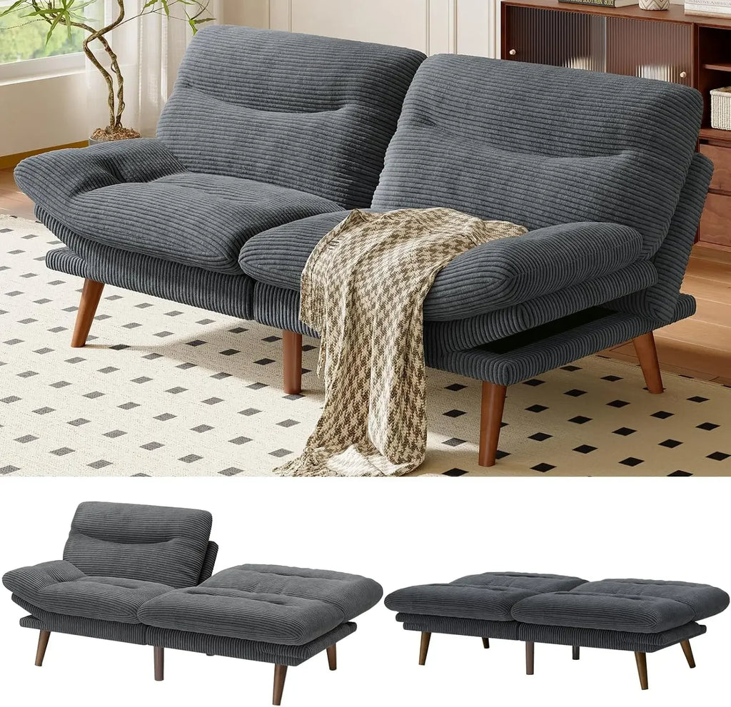 Futon Sofa Bed, Couch with Adjustable Backrest & Armrests, Convertible Futon Sofa Couch